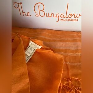 Eileen Fisher Fine Organic Cotton Coverup Caftan Poncho Yarn-Dye Stripe & Fringe